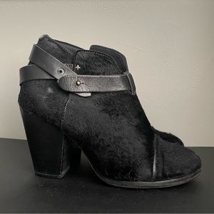 Rag & Bone Couture Harrow Ankle Boots Black Animal Hair Size 37.5 Strap Booties